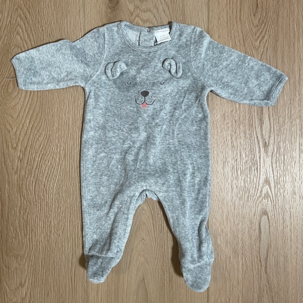 Absorba | Gray Bear Embroidered Kids One Piece, 0-3M